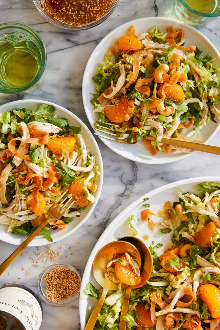 Chinese Chicken Salad - Made with leftover rotisserie chicken, romaine, napa, crispy wonton strips and the best sesame ginger dressing ever!