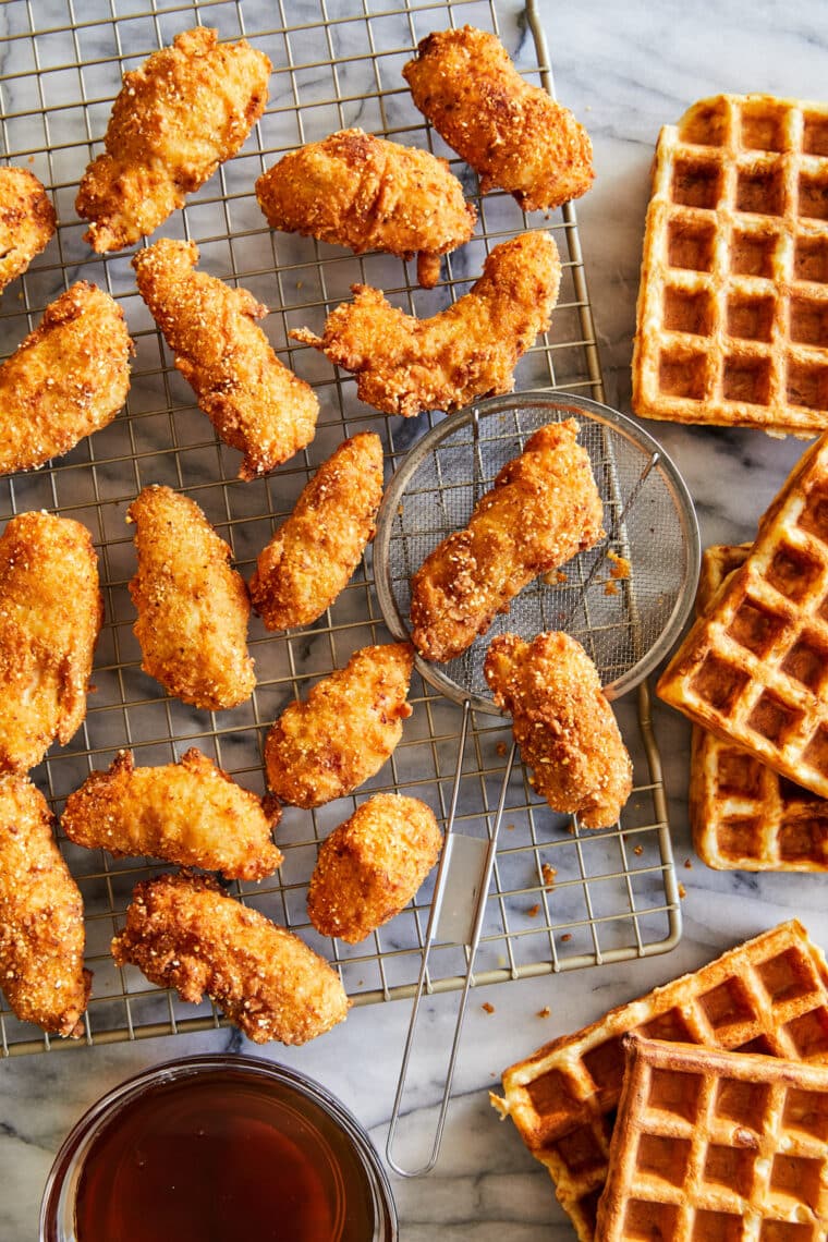Honey Fried Chicken and Waffles - Super crispy fried chicken, drizzled with a warm honey glaze, served with the fluffiest buttermilk waffles!