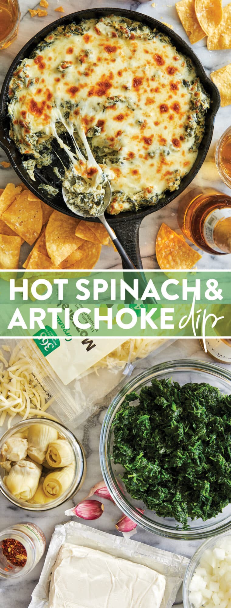 Hot Spinach and Artichoke Dip - The BEST spinach and artichoke dip! So cheesy, so rich, so creamy, so stinking easy. Sure to please everyone!