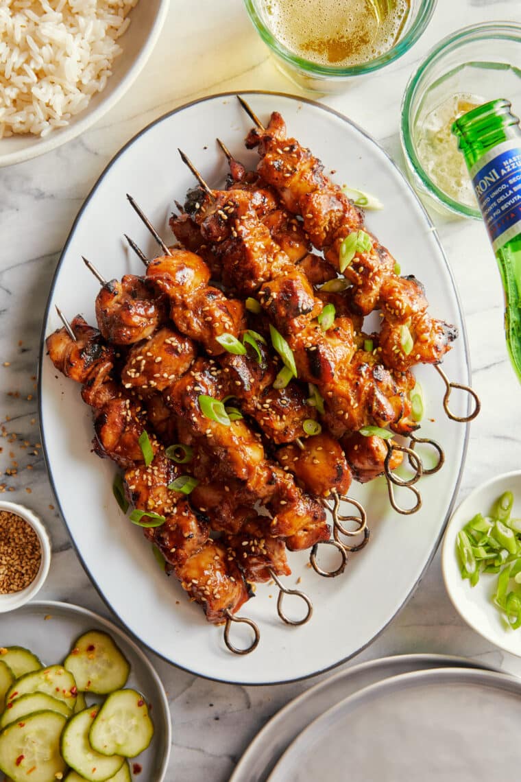 Sesame Chicken Kabobs - Oh-so-sweet, savory, sticky chicken kabobs with the most flavorful marinade. Can be prepped ahead of time. SO SO EASY!