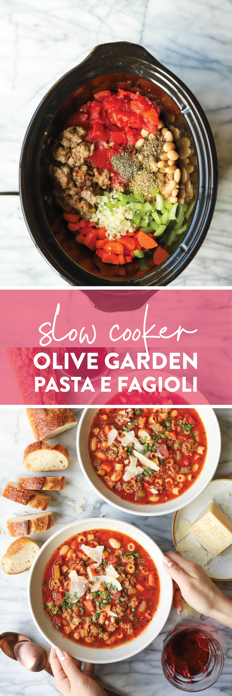 Slow Cooker Olive Garden Pasta e Fagioli - Everyone's FAVORITE Olive Garden soup made so easily in the crockpot! Just set it and forget it!