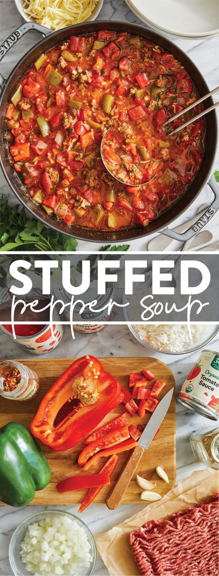 Stuffed Pepper Soup - A super easy, fast, budget-friendly one pot dinner! So hearty and so so cozy with ground beef, rice and bell peppers.